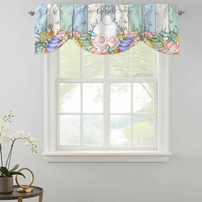 Easter Tie Up Valance Curtains for Windows, Kitchen Curtains Window Shades