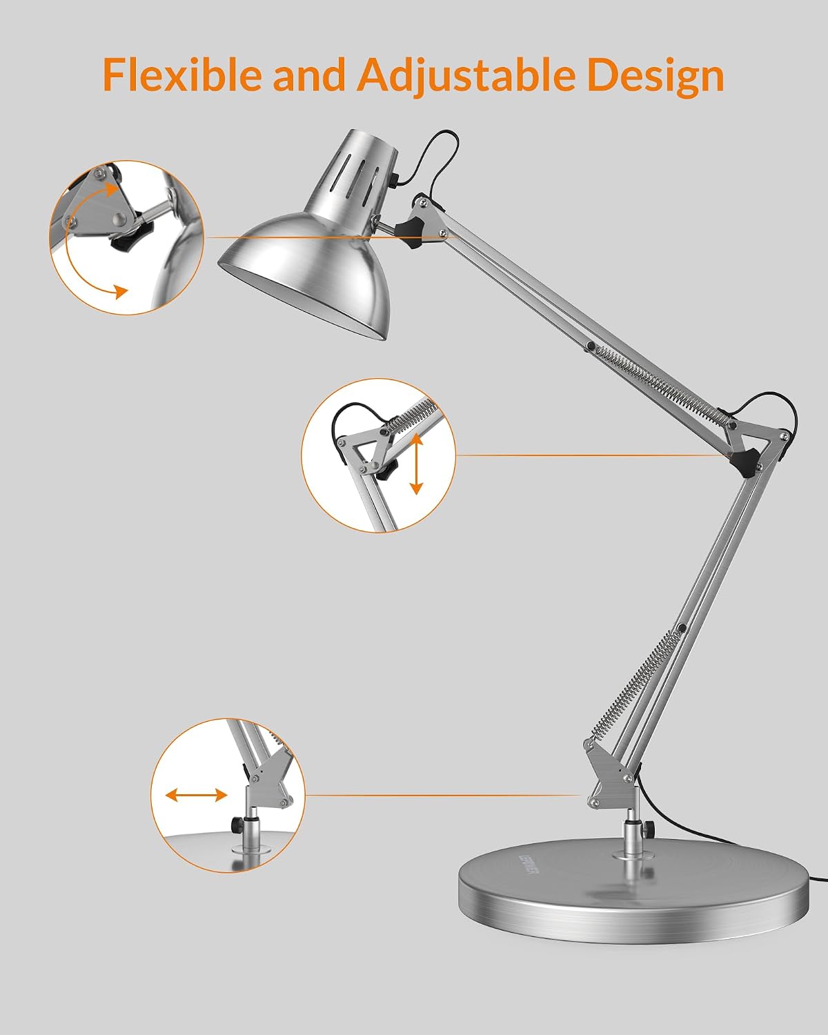 LEPOWER Metal Adjustable Desk Lamp with Clamp, Swing Arm for Home Office