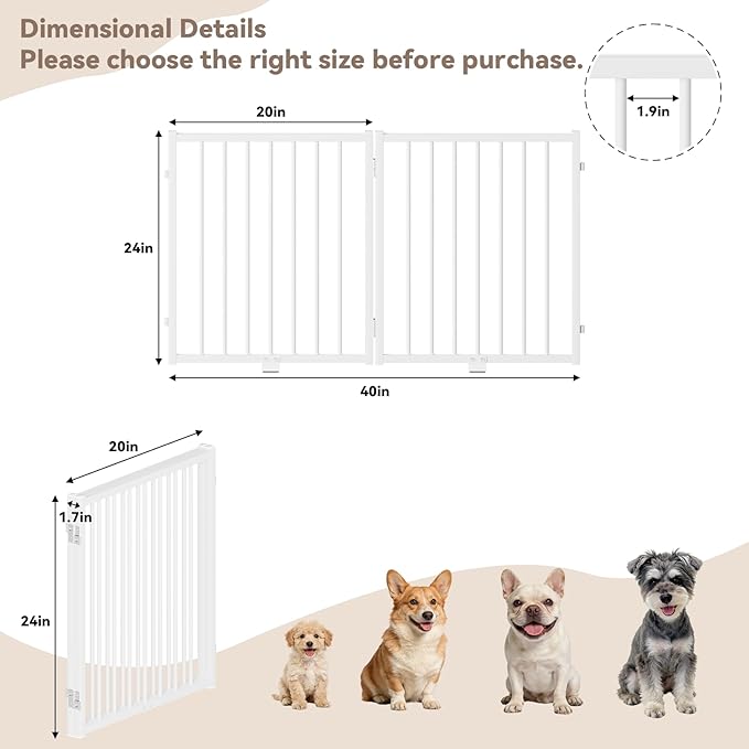 Full Metal Freestanding Gate with Door, 24'' Height Foldable Pet Dog Fence for Indoor & Outdoor, 2 Panels Extra Wide Free Standing Small Dog Gates for Doorways,House,Stairs,Porch,Deck,Yard