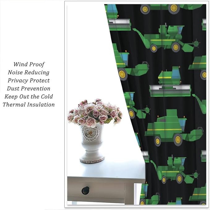 Kids Agriculture Machine Window Curtains, Farm Equipment Tractors Transport