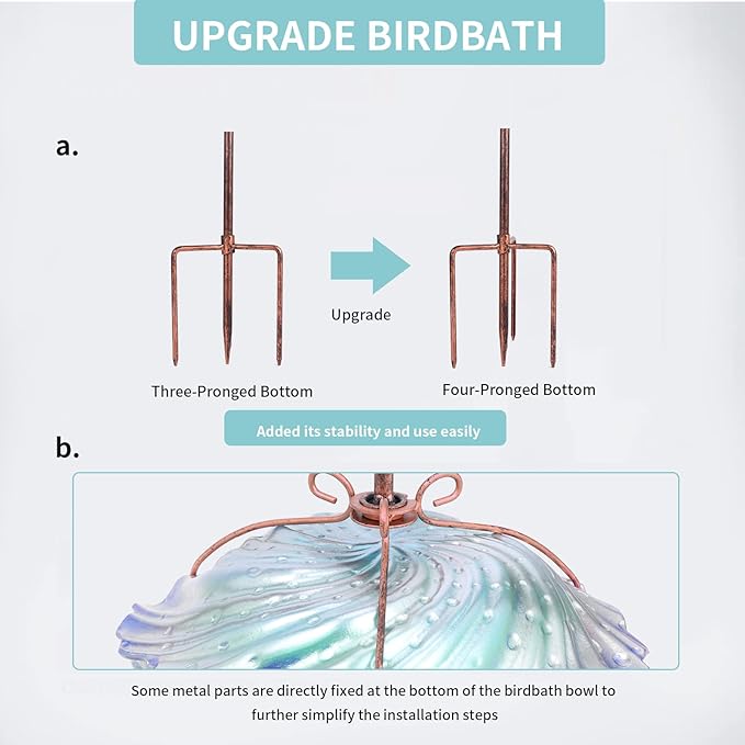 MUMTOP Glass Bird Baths for Outdoors, Garden Bird Bath Bowl with Metal Stake Birdbaths for Outside Yard Outdoor, Green