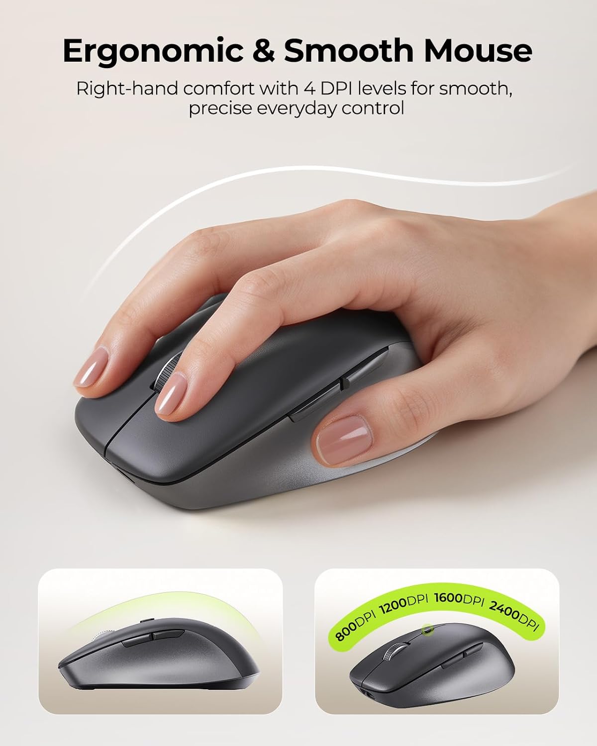seenda COE401 3-Device Bluetooth Keyboard Mouse Combo, Silent, Black Gray