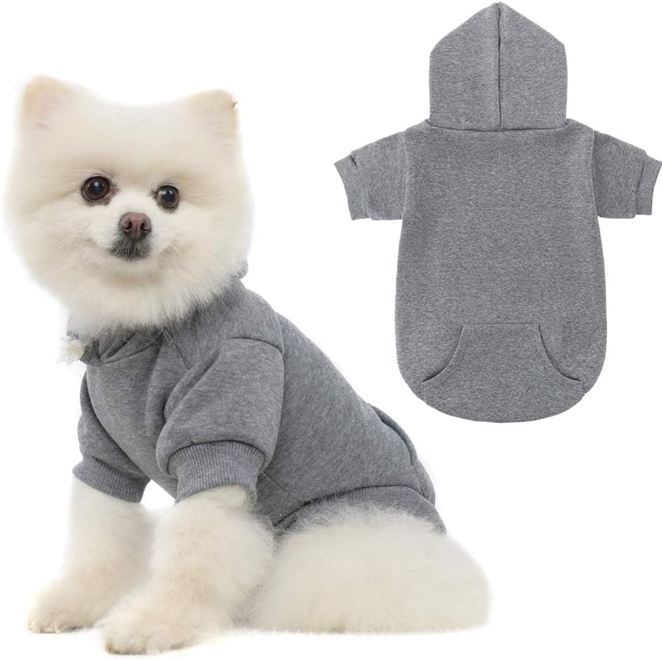 KOOLTAIL Basic Dog Hoodie - Soft and Warm Dog Hoodie Sweater with Leash Hole and Pocket, Dog Winter Coat, Cold Weather Clothes Sweatshirt for Small Medium Large Dogs Puppy Cat Boys Girls Grey S