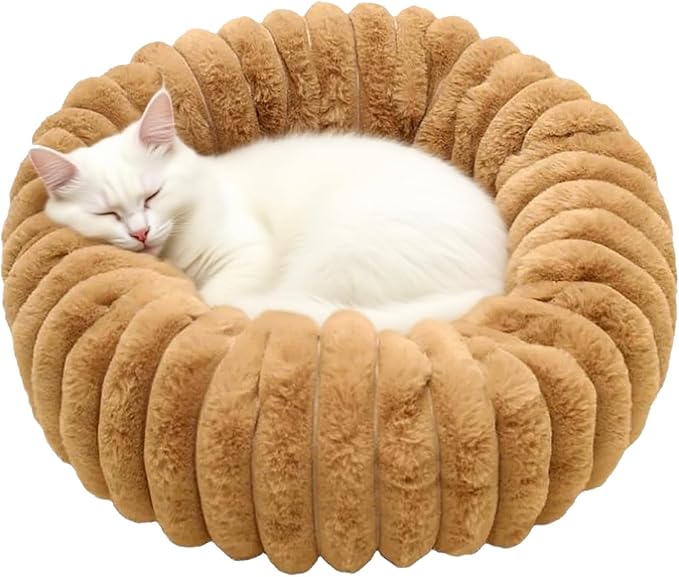 Round Dog Bed, Washable Warm Round Cat Couch, Plush Pet Cushion Non-Slip Pet Furniture for Apartment Travel Corner Home Bedroom Outdoor Offices Indoor Floor Balcony