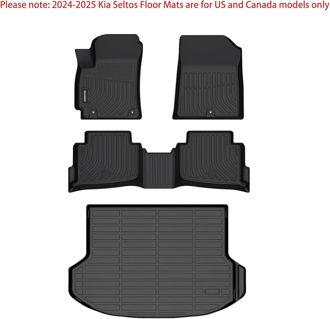 KELCSEECS Floor Mats & Cargo Liner Custom for 2024 2025 2026 Kia Seltos(Cargo Liner Only Fit The Upper Layer),All Weather Protection Anti-Slip TPE Floor Liners Full Set Kia Seltos Accessories Black