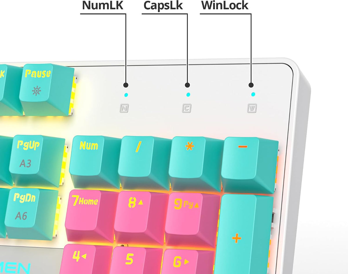 surmen Full Size Pink Creamy Keyboard with Number Pad, 104 Keys RGB Wired Mechanical Gaming Keyboard Backlit with PBT Keycaps Linear Red Switch for Laptop Desktop PC Gamers（104 Miami）