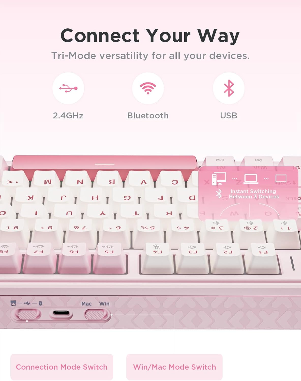 wegear 75% Compact Mechanical Keyboard with Knob for PC/Mac/Laptop-Pink