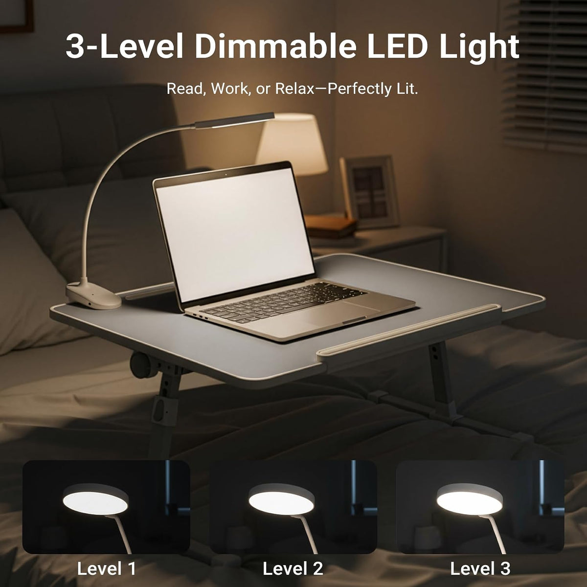iXTRA Adjustable Laptop Lap Desk with Cooling Fan USB Light for Adults