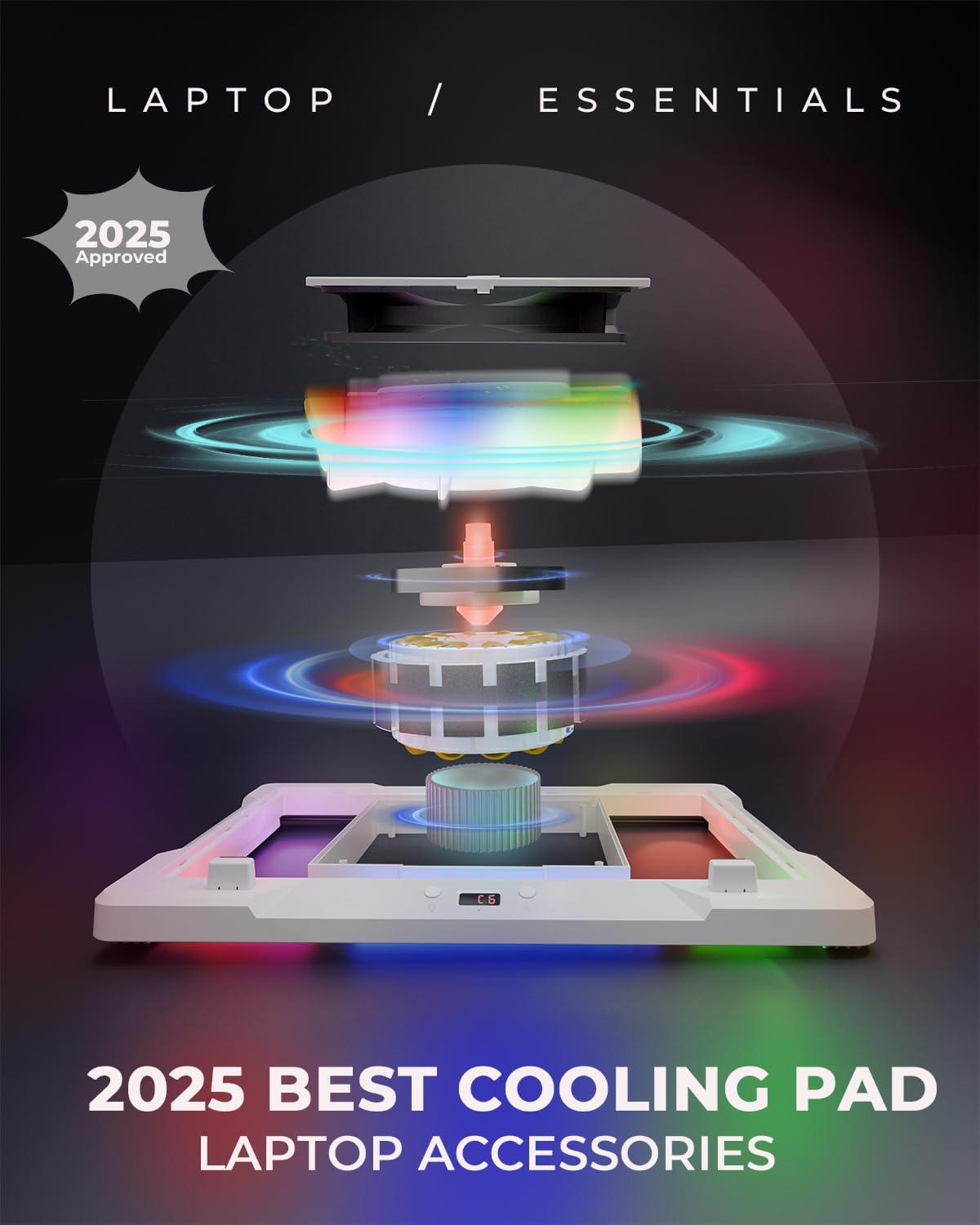 DEPGI Laptop Cooling Pad, Laptop Cooler Stand with 5.5" Movable Fan Easy to Clean, Auto Temp Sensor & 3-Speed Manual Control, Ultra Quiet ≤40dB for 14–17.3 Inch Laptops, White