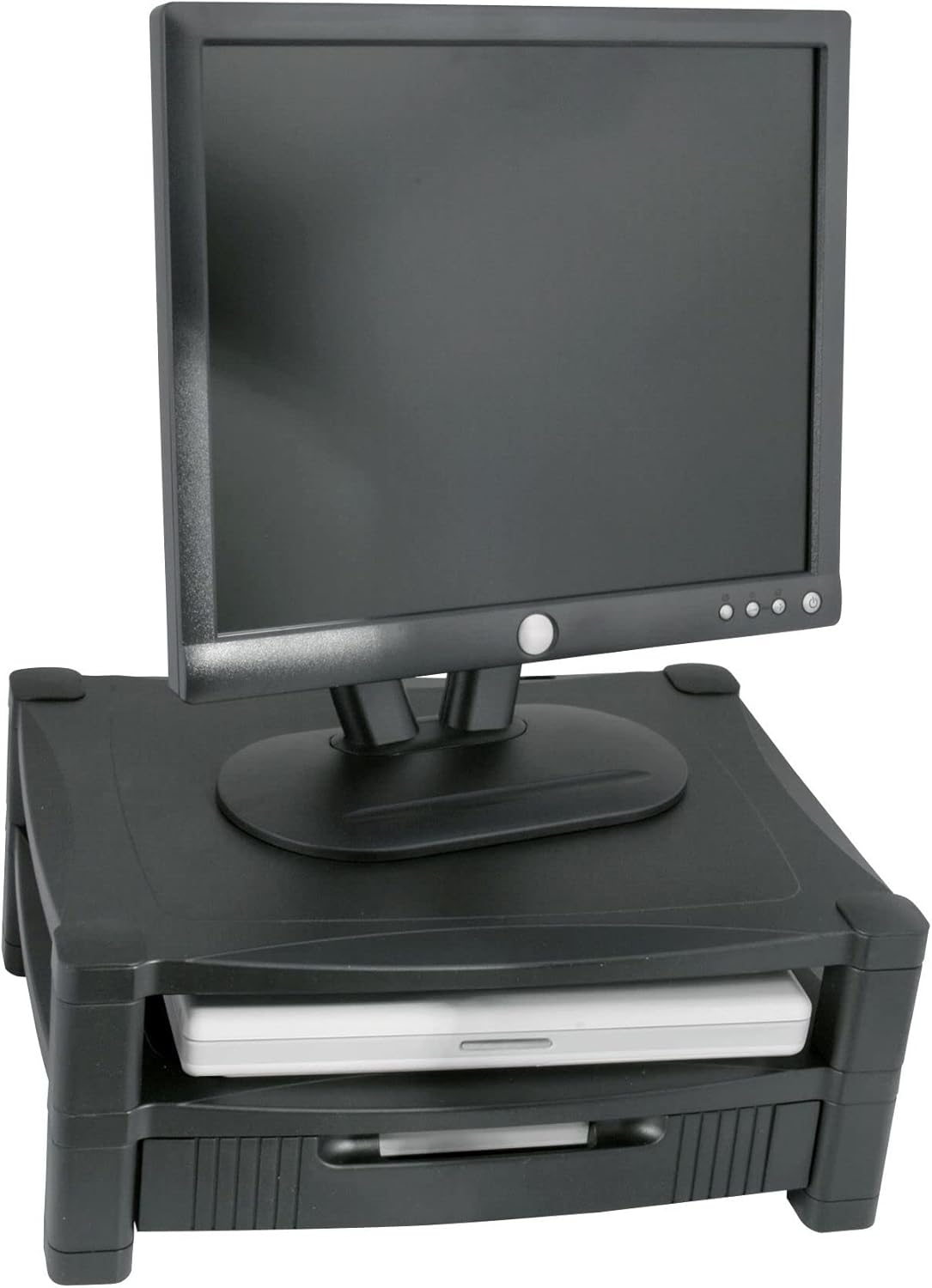 Kantek Two-Level Monitor Stand, 17" X 13.25" X 3.5" To 7", Black, Supports 50 Lbs