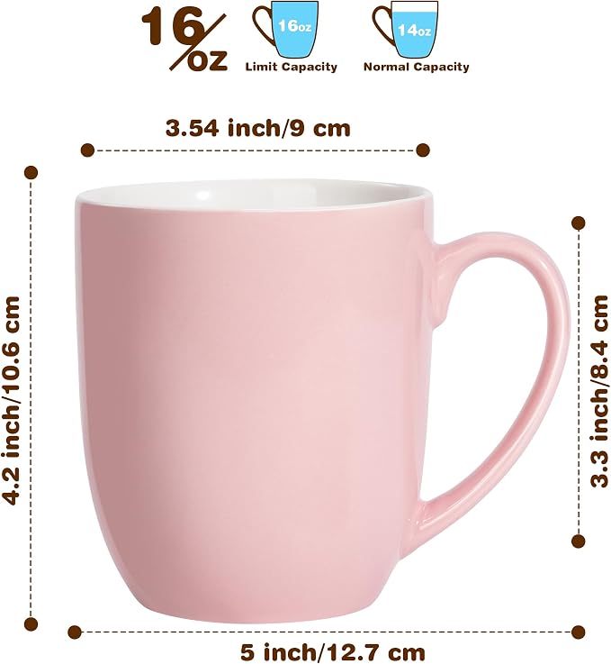 Urbanstrive 16 oz Large Coffee Mugs Set of 4 Ceramic Coffee Mug White Coffee