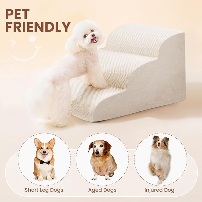 Dog Stairs for Small Dogs, High Density Foam Dog Ramp, Extra Wide Non-Slip Pet Steps for High Beds Or Couch, Soft Foam Doggie Ladder for Dogs Injured, Older Pets, Small Cats