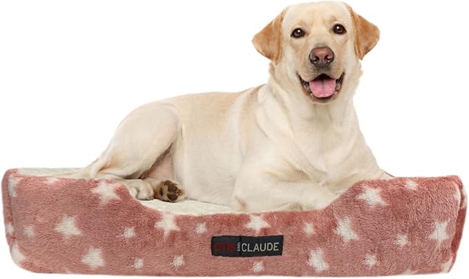 Otis & Claude Coral Velvet Pet Bed – XL/Large Pink Dog Bed, Ultra-Soft Washable Sofa-Style Cushion for Big Dogs, Heavy-Duty Chew-Resistant, Waterproof & Odor-Free Indoor Dog Bed (90" x 70")