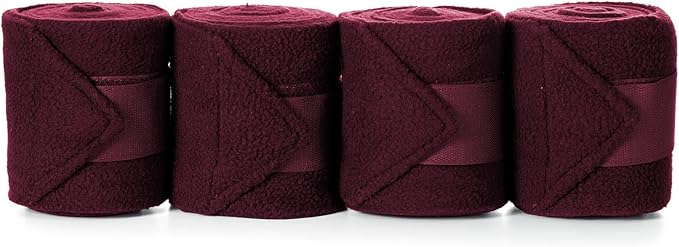 Equinavia Luna 9' Fleece Polo Wraps, Set of 4 Horse Leg Bandages with Storage Bag | Black - One Size - Wine Red - One Size