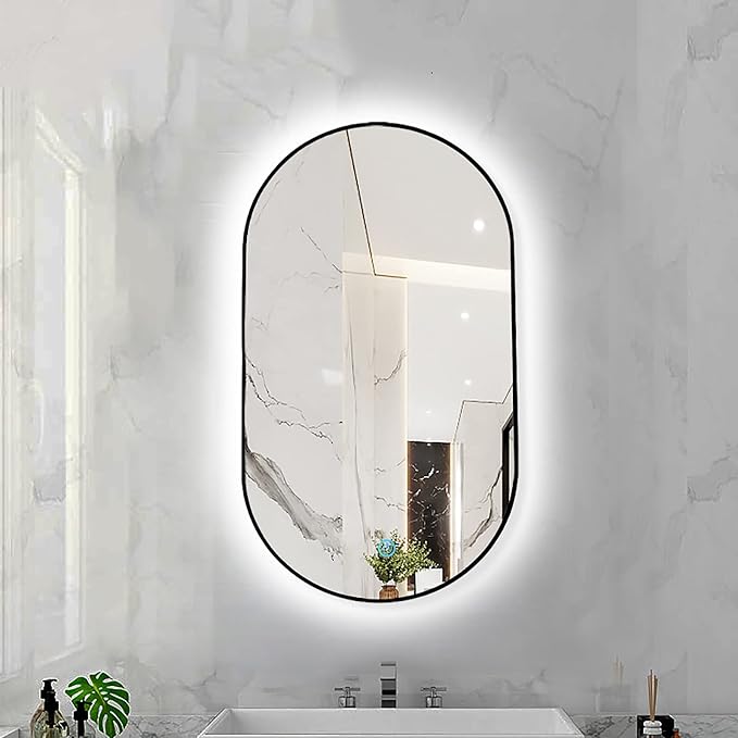 Oval LED Illuminated Bathroom Mirror, Wall-mounted Vanity Makeup Mirror