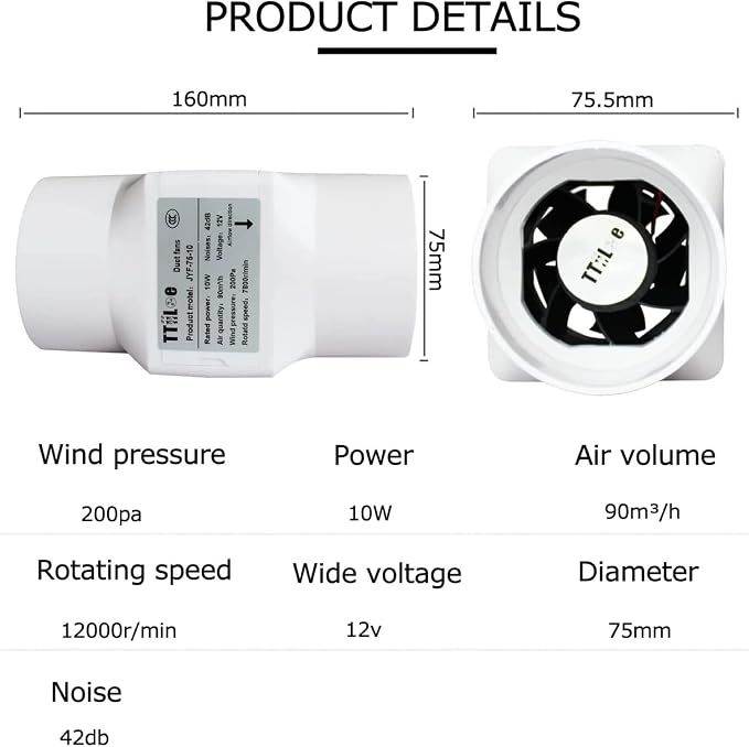 Inline Extractor Duct Fan with Speed Controller 3 Inch/75mm Air Diffuser