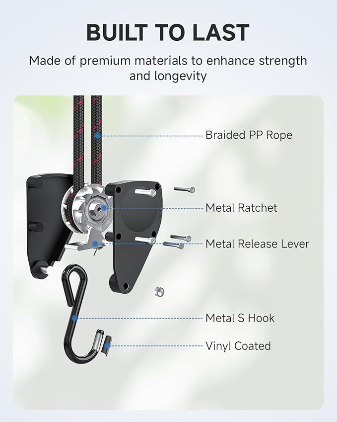Fondwell 1/4" Tie Downs Ratchet Straps: 8 Pack of Heavy Duty Adjustable Rope Hangers for Various Hanging and Strapping