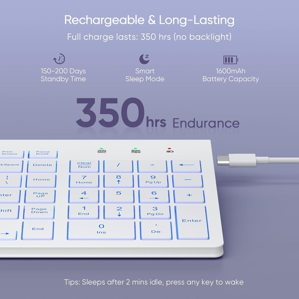 SABLUTE Wireless Keyboard with 7-Color Backlight, Quiet Low-Profile Keys