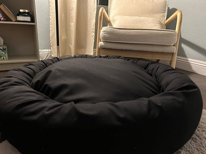 Organic Cotton Canvas Dog Bed: Removable Cover, Natural Fill - Made in USA (Black, X Large 42" x 8" inches)