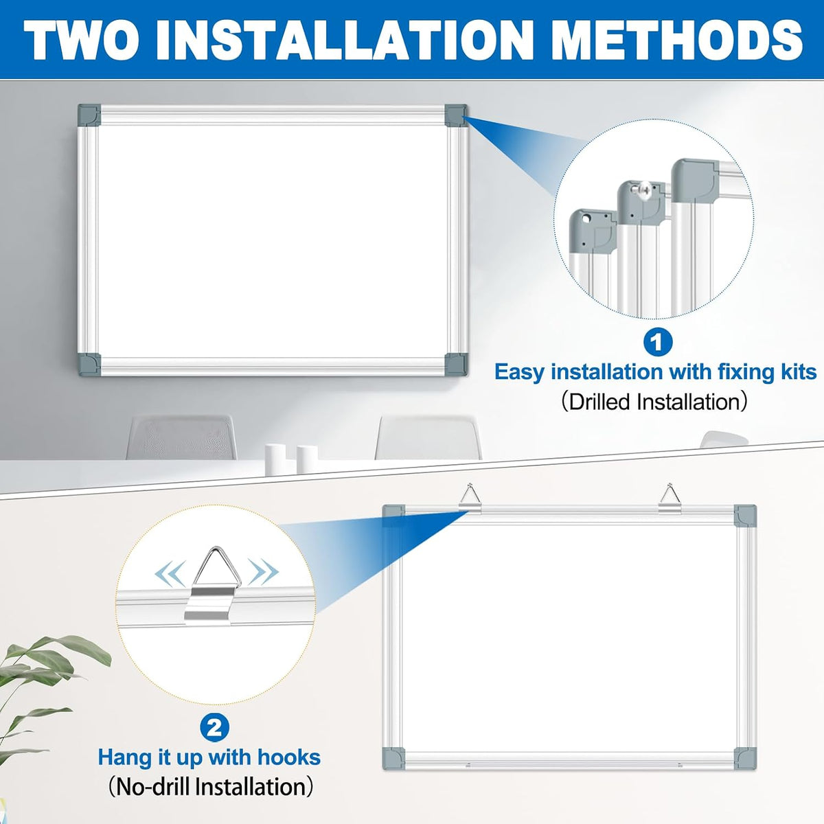Magnetic White Board Dry Erase Board for Wall 24" x18 (2pcs) Aluminum Frame Magnet White Board for Home, School, Office, Kitchen