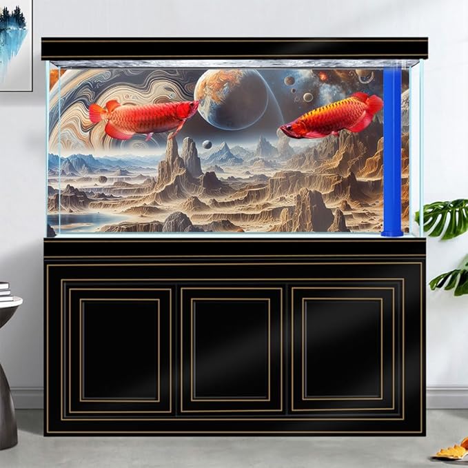24X12IN Cosmic Spaceterrarium Background, Cool Parallel Space Themed Aquarium Reptile Habitat Background, Aquarium Background with 10EVA Double-Sided Tape