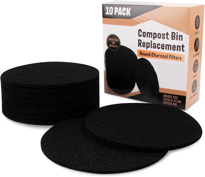10 Pack Charcoal Filters for Kitchen Compost Bin, Compost Filters for