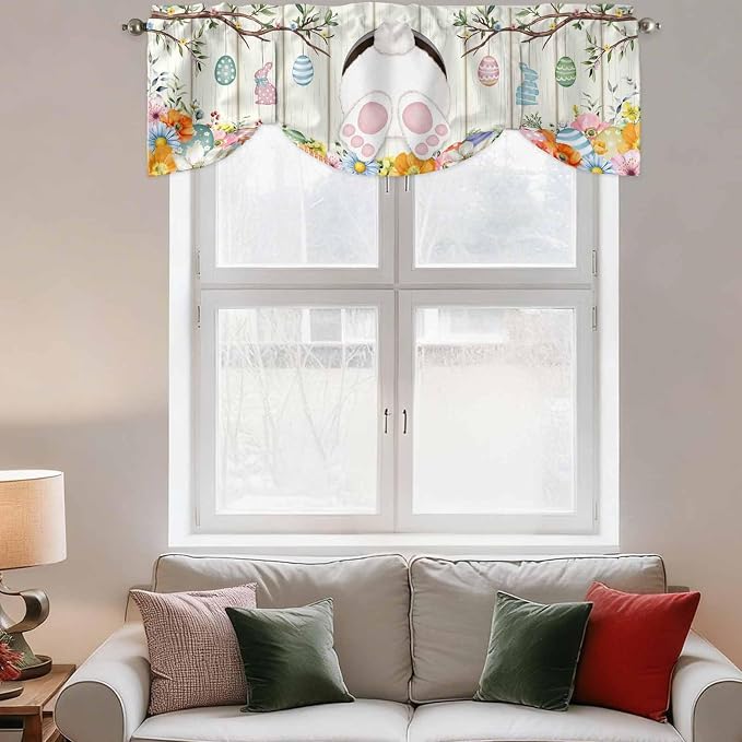 Easter Tie Up Valance Curtains for Windows, Kitchen Curtains Window Shades