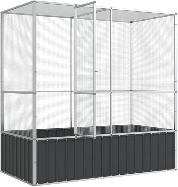 Steel Aviary Silver, Steel Bird Cage, Outdoor Aviary Parrot Cage Wide Flight Metal Birdcage, 82.9"x42.1"x83.5"
