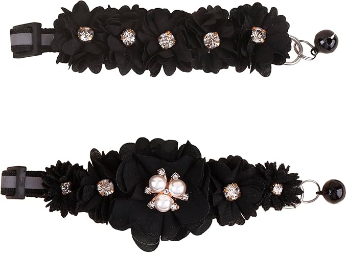 2 Pack Cat Collar Pink Floral with Bell and Removable Flower Bowtie Breakaway Adjustable Cat Collar for Girl Kitten Puppy Small Cats Dogs Daily Decoration (XQ102-6)
