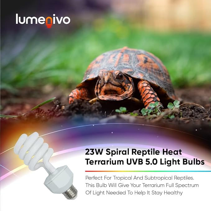 lumenivo 23 Watt UVB Reptile Light 5.0 23W Spiral Reptile Heat Terrarium Light Bulbs for Turtles, Gecko, Tortoise, Snake, Lizard, Chameleons, and Insects - 120V - 3 Pack