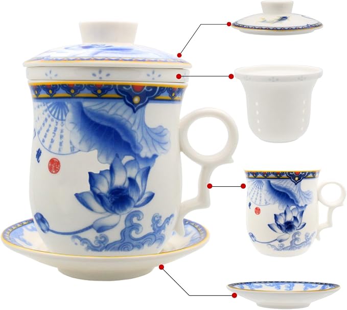 Porcelain Tea Cup with Infuser Lid and Saucer Sets