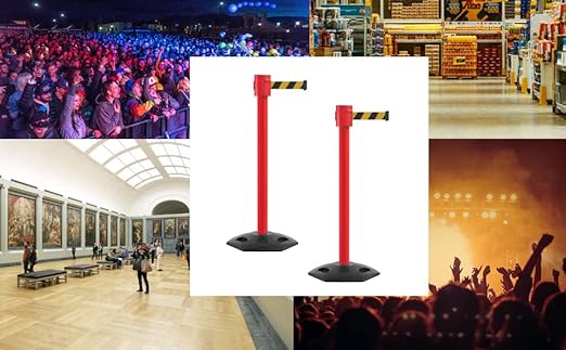 Montour Line MSR760 Set of 2 Retractable Belt Barrier Stanchion, Rubber Base, Red Post (35 ft RED with "Authorized Access ONLY" White Letters Belt)