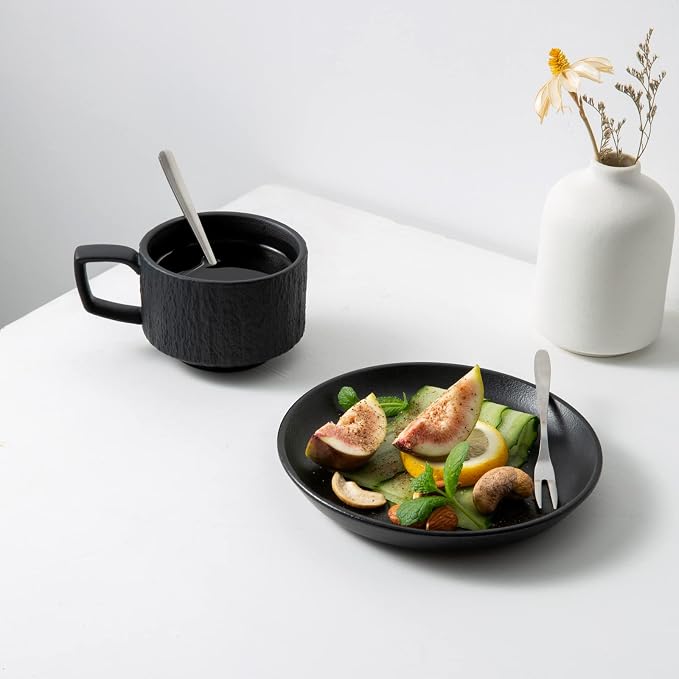 Rock Texture Embossed Ceramic Coffee Set, 6 oz | Tea Set, Cappuccino Espresso