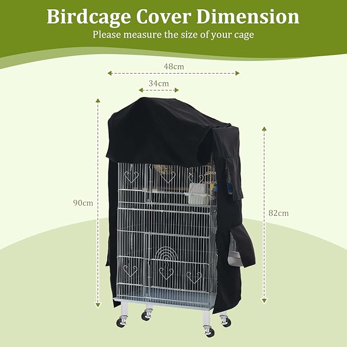Bird Cage Cover Birdcage Cover, Washable Protection Blackout Cover Waterproof for Parakeets Lovebirds Macaw, Square Cages Accessories, Style A