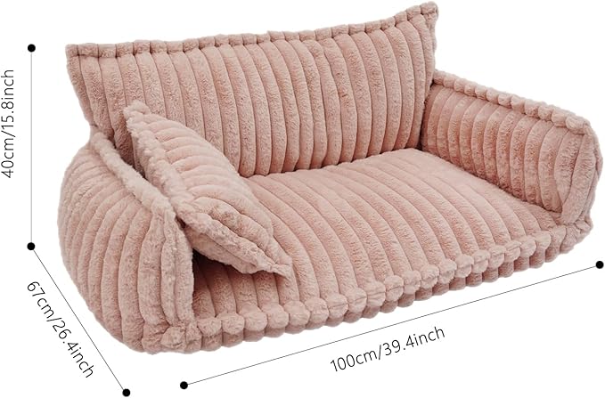 Pet Couch Calming Bed, Pet Couch with Removable Washable Cover, Plush Pets Sofa for Indoor Use, Supportive Orthopedic Dog Bed (Pink)