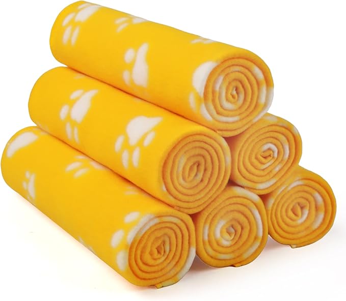 LINENLUX Cute Dog Blanket for Small Medium Dogs 6-Pack Soft Stretchy Fleece Blankets for Pet Cat Puppy Warm Wrinkle-Resistant Throw for Couch Bed Outdoor Yellow 45x31 inch (Pack of 6)