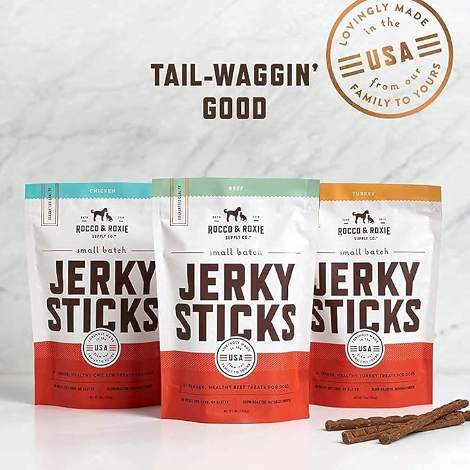 Rocco & Roxie Beef Jerky Sticks Treats for Dogs Bundle + Free 6oz Beef Jerky Sticks for Dogs