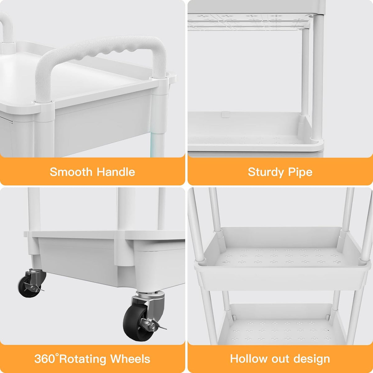4 Tier Rolling Utility Cart with Drawer,REBECAT Utility Cart Made of Multifunctional Storage Organizer Tool for Kitchen,Bathroom,Living Room,Office(Gray)