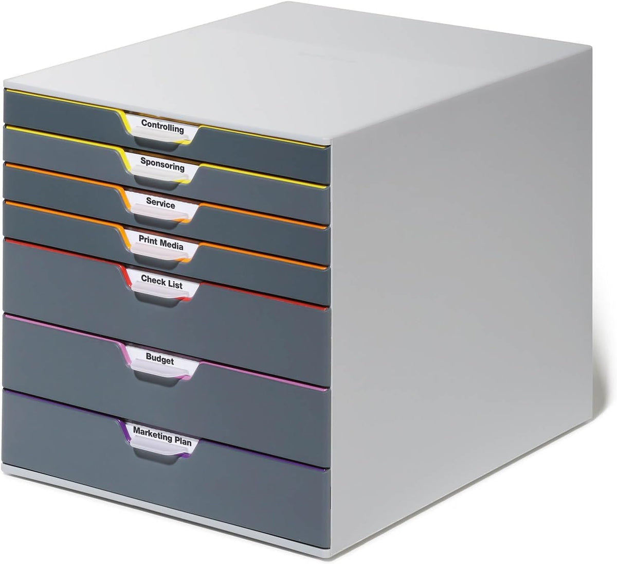 Durable Varicolor Drawer Organizer, 7 Color Coded Drawers, Gray