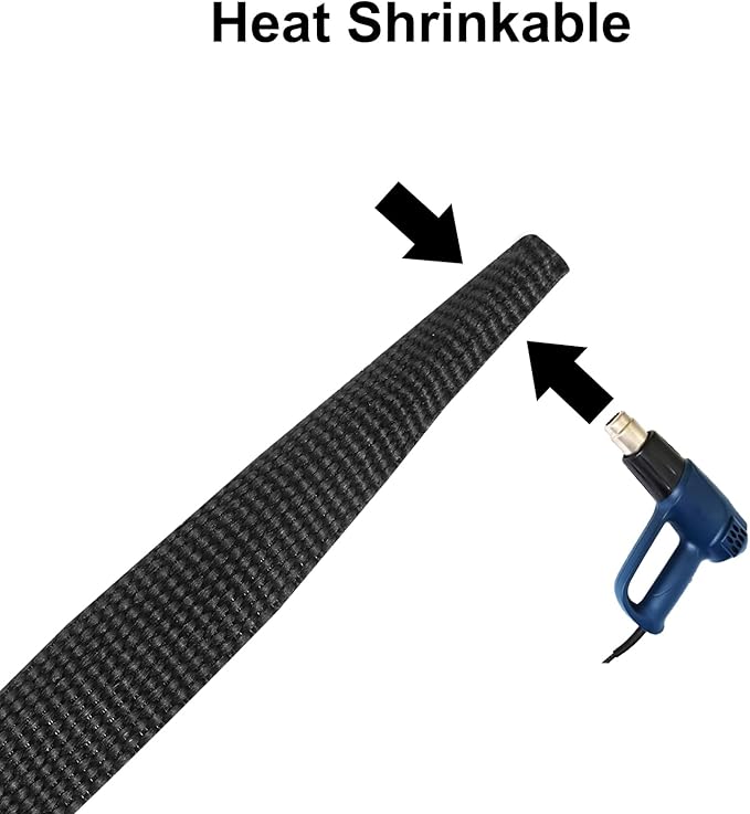 MECCANIXITY Braided Cable Sleeves Heat Shrinkable Fabric Sleeving, 7/8" 40ft Black 2:1 Ratio Heat Shrinkable Cord Protector for Harness Cable, Network Cable Protection, Cable Management