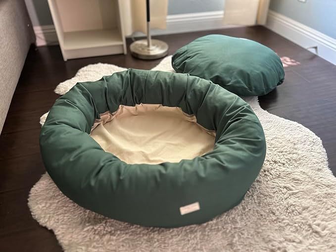 Organic Cotton Canvas Dog Bed: Removable Cover, Natural Fill - Made in USA (Sage Green, Large 35" x 8" inches)