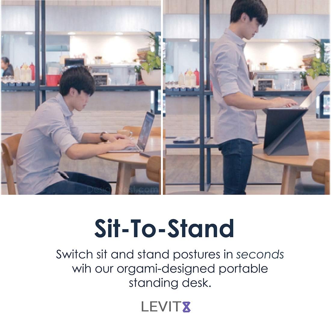 DesignNest Levit8 Portable Standing Desk Work Station Foldable Sit to Stand Laptop Riser, Easy flat to Raised surface Converter, Origami home, office Travel (Medium)