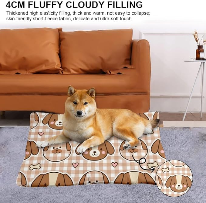 Comfy Dog Bed with Anti-Slip Bottom, Cute Dogs Dog Furniture Pet Pads Crate Bed Ultra Soft Mat for Under Crate for Indoor& Outdoor Sofa Cars, Machine Washable 24 X 36 Inch
