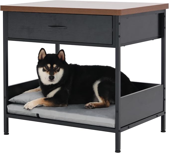 Multi-Functional Dog Bed End Table with Storage Drawer, Open Design Pet Bed with Removable Washable Cushion, Comfortable Resting Spot for Small & Medium Dogs, Indoor Use