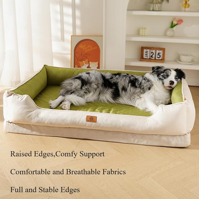 Large Dog Bed with Removable Washable Cover & Bolsters - Waterproof, Non-Slip Pet Sofa for Big Dogs(Yellow,42 * 28 * 10in)