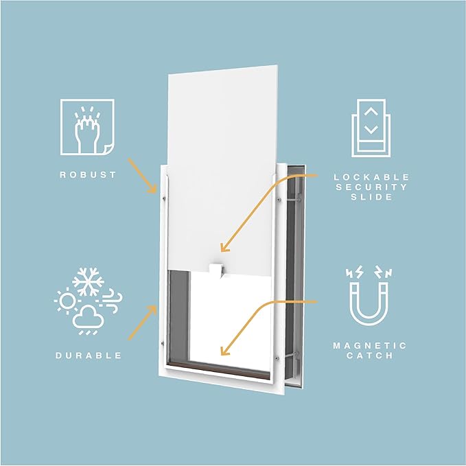 Hakuna Pets Deluxe Aluminum Pet, Cat and Dog Door with 2-Way Locking Panel for Screens, Doors and Walls up to 2.8" Thick, Small, White