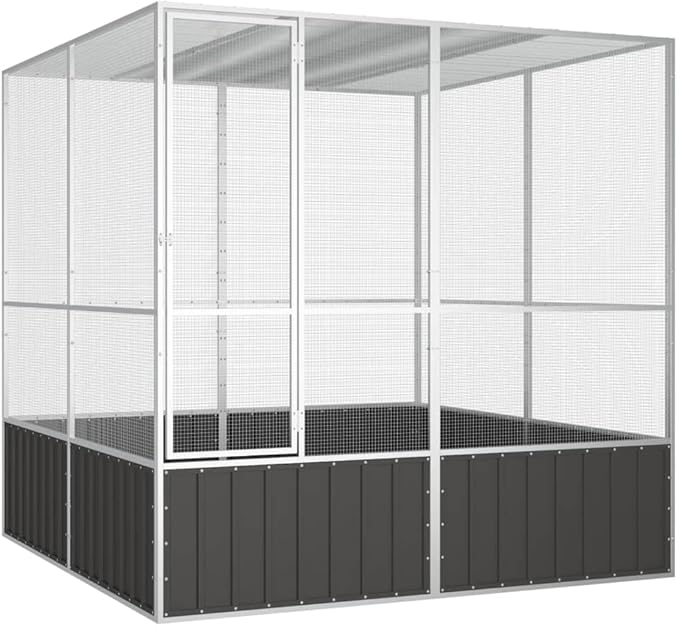 Tidyard Large Bird Cage, Galvanized Steel Anthracite Outdoor Aviary for Budgies, Parrots, Pigeons