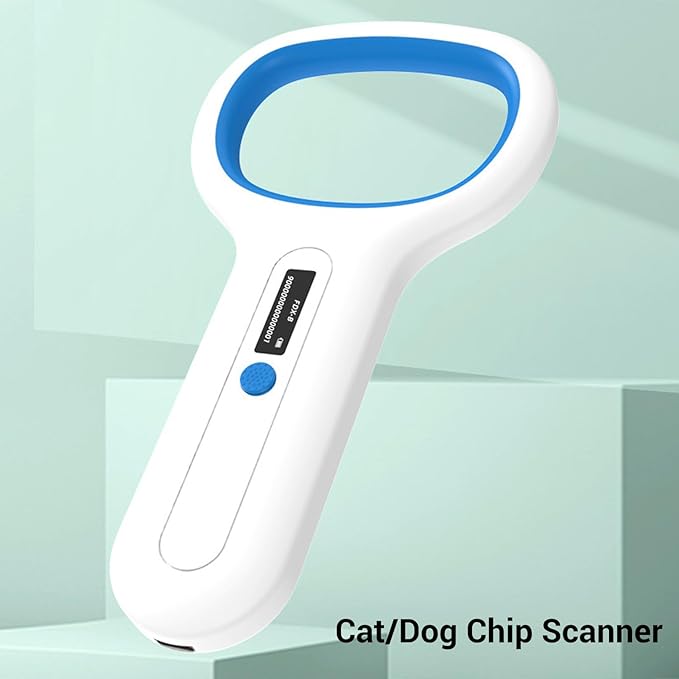 Pssopp Pet Microchip Scanner, Bluetooth Animal Tag Reader with 128 Data Storage and OLED Display for Dogs Cats Pigs Chickens Ducks Cattle Sheep (White)