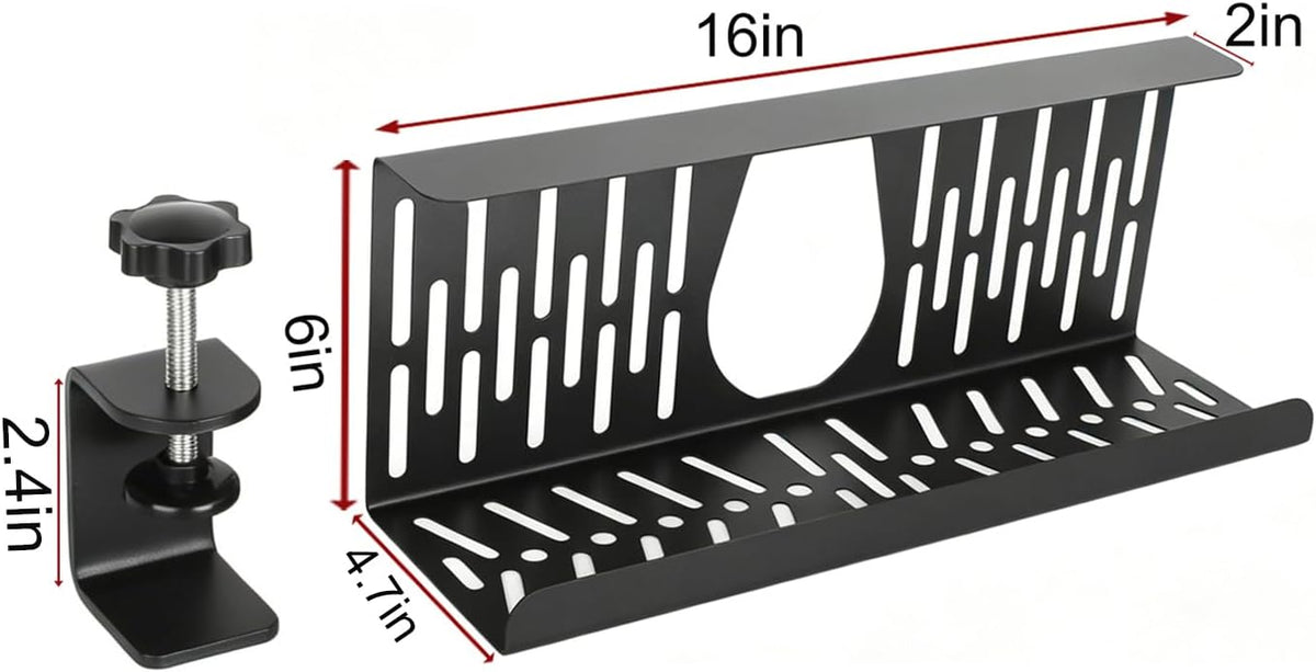 Under Desk Cable Management Tray, Cord Organizer for Desk Cable Management Tray Under Desk with Clamp for Home Office, Standing Desk (2Pack Black)
