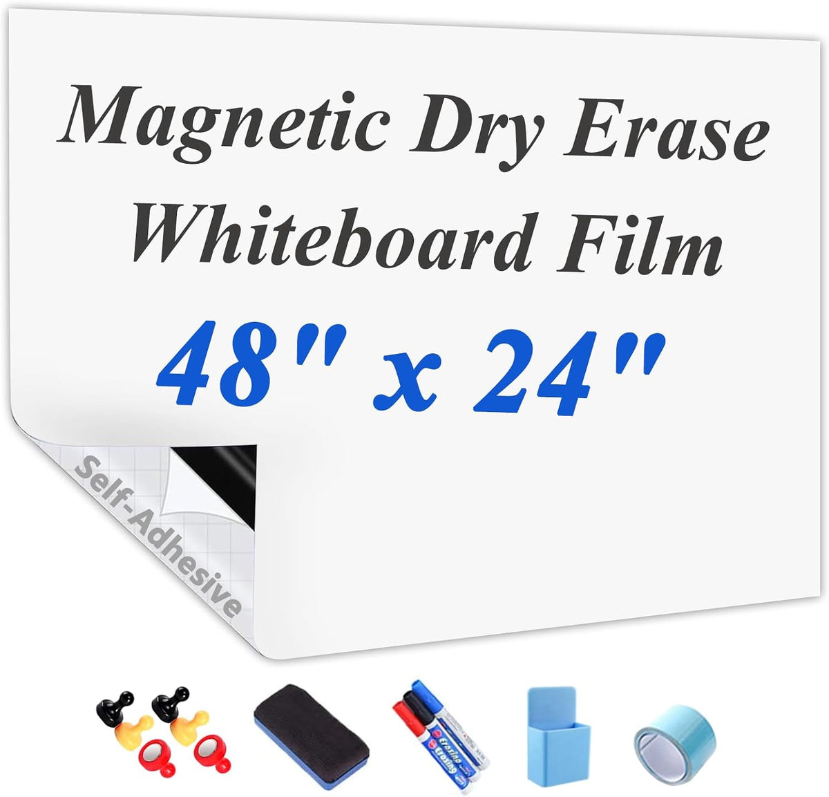 JUMUBOARD Self-Adhesive Magnetic Dry Erase Whiteboard Sticker, 48" x 24"
